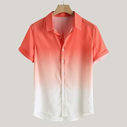 Camisas de linho Zefotim para homens Button de manga curta Gradiente Casual Slim Fit Guayabera Praia Trabalho Havaiano Verão