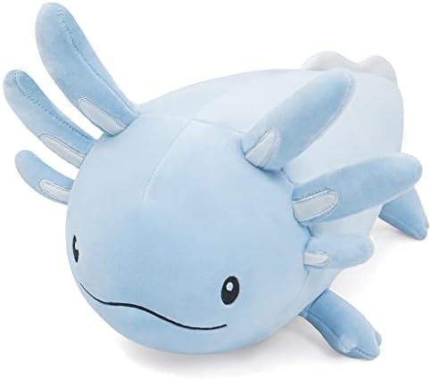 Niuniu papai axolotl brinquedos de pelúcia de 20 polegadas de 20 polegadas de bichos de pelúcia azul axolotl para crianças adolescentes, azuis kawaii pluushies para presentes de aniversário brilhar no escuro