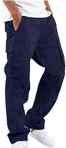 Calças de carga masculinas lbjtakdp com bolsos de trabalho casual de cordas elásticas de combate elástico de combate calças de combate