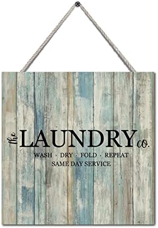 Citação inspiradora do sinal de madeira The Laundry Co Lavagem seca Repita o banheiro do banheiro vintage de madeira de madeira