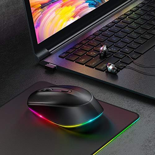 Seenda Wireless Mouse - Mouse iluminado recarregável para laptop, pequenos ratos sem fio com cliques silenciosos e luzes de arco -íris