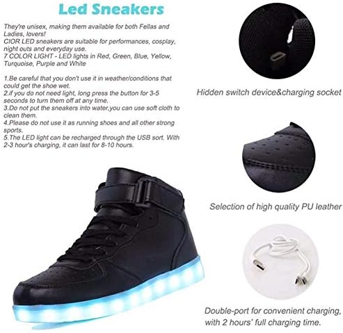 Igxx LED Sapatos iluminados para crianças tênis de alto tênis Lights Shoes para meninos Gilrs USB Charging Planking Luminous Trainers for Festivals, Ação de Graças, Natal, Ano Novo, presente de festa