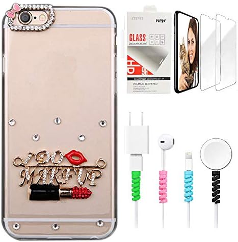 STENES Sparkle Case Compatível com iPhone XS Max - Stylish - 3D Bling Bling Sexy Lips Lipstick Design Cover com protetor de tela e protetor de cabo - Red