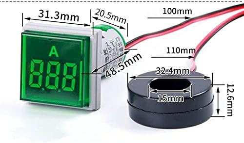 Szliyands Display Digital Indicador AC Current, Testador atual de 22mm de LED de cabeça quadrada 0 ~ 100a Monitor de amperímetro