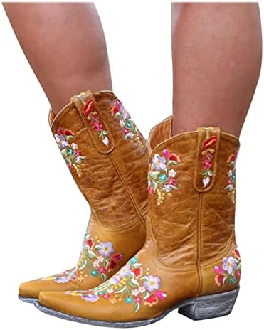 Botas femininas sapatos retrô para botas femininas cowboy bordadas botas intermediárias.
