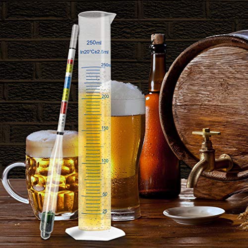 Triple Scale Alcohol Hidrometer e Jar para bebida caseira, vinho, cerveja, hidromel, cidra e kombucha - conjunto combinado de cilindro de plástico de 250 ml, escova de limpeza, bolsa de armazenamento - ABV, Brix e Kit de teste de gravidade