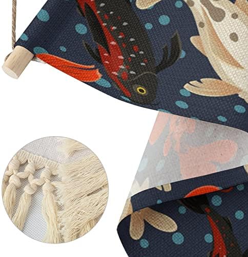Padrão Koi Carp Padrão Japão Pôster pendurado Pintura de linho de algodão personalizada Arte da parede com borla para o
