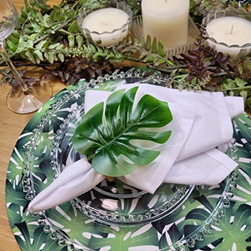 Maison Charlô | Conjunto de 4 anéis de guardanapo de folhas verdes | Titulares do anel de guardanapo para decoração formal/casual da mesa de jantar | Ação de Graças, Natal, decoração de festa, reuniões diárias | Monstera Green…