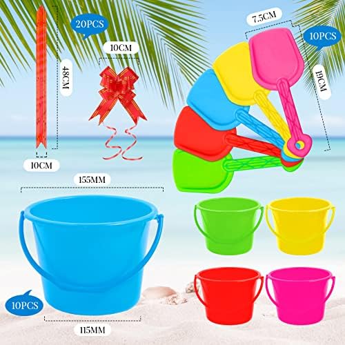 10 conjuntos de baldes de areia e pás definidos para crianças de plástico mini balde de praia e pá com 20 pcs sacos claros e 20
