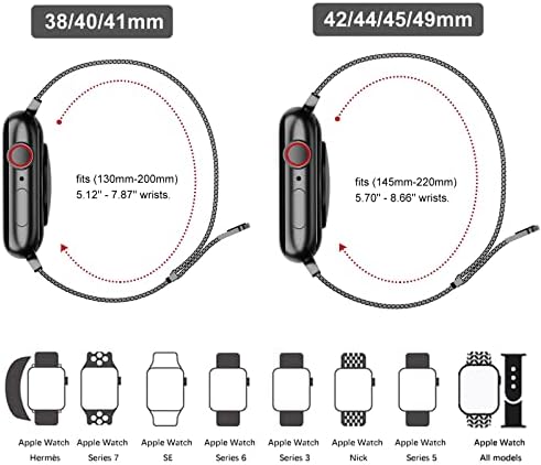 Bandas de metal zxcasd compatíveis com a banda Apple Watch 42mm 44mm 45mm 49mm homens, alça de malha ajustável em loop preto para a série Iwatch 8 7 6 5 4 3 2 1 se Ultra