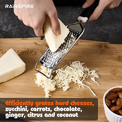 Rainspire Cheese Professional Fracas de queijo para a cozinha aço inoxidável portátil, ralador de metal de Zester com alça para queijo, chocolate, especiarias, gadgets e ferramentas de cozinha, alça macia, preto