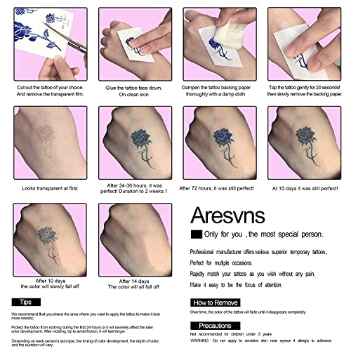 Tatuagens semi-permanentes de Aresvns para homens meninas meninos, tatuagens falsas realistas, adesivos à prova d'água e de