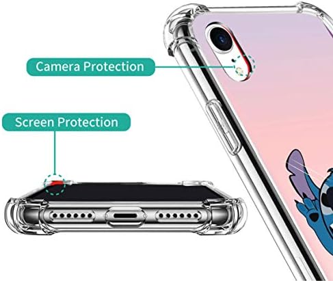 Limpar o iPhone XR Case Cartoon Design Soft TPU Bumper e PC anti-arranha com 4 Corners Proteção à prova de choque,