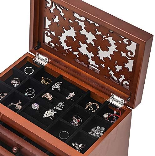 Caixa de armazenamento de madeira de jóias grandes caixa de armazenamento 6 camadas com 5 gavetas, marrom