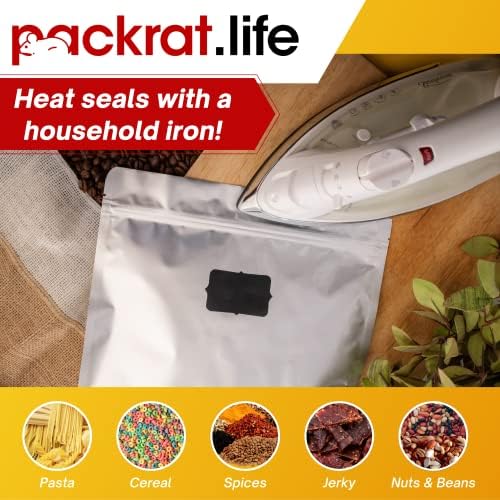 Packrat.life Mylar Bags - 40 peças - Sacos Mylar de 1 galão para armazenamento de alimentos - 9,5 mil - 40 etiquetas e caneta