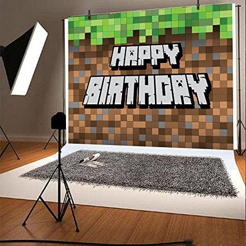 Pixel Video Vide Birthday Birthday Polyder Polyester 5x3ft para Feliz Aniversário Fotografia Antecedentes Mineração Minina Pixel Banner Suprimentos Decoração Decoração Retrato Photo Booth Studio Props