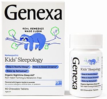 Sonolelamento de Genexa para crianças - 60 comprimidos | Orgânico e não OGM certificado, sem melatonina, médico formulado,