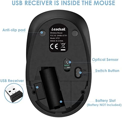 Leadsail e701v4 wirels mouse silencioso 2.4g USB mouse compacto compacto de mouse sem fio Optical Mini ratos sem fio silencioso, silencioso e 4 botões MOUSE MOUSE PAR