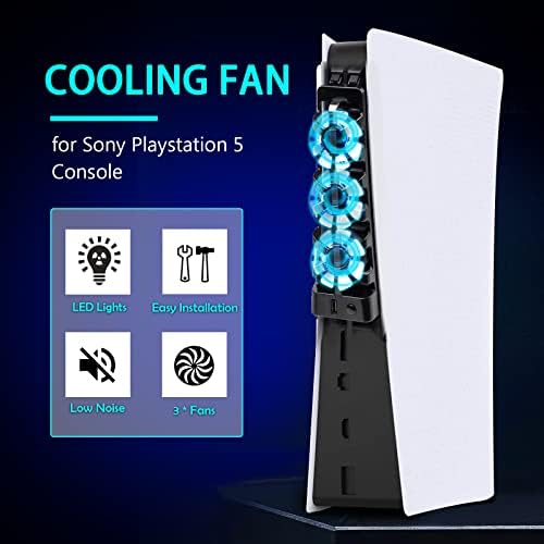 PS5 Filing de refrigeração com luz LED, NARGOS PS5 Acessórios Fan Cooler Fan para PlayStation 5 Digital & Disc Edition