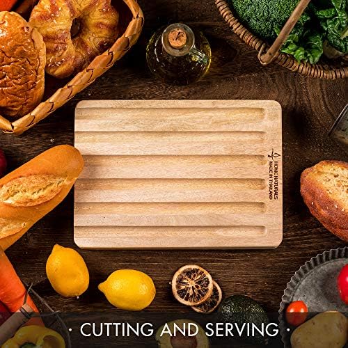 Home Naturals Wood Rutting Board, design de múltiplas ranhuras para cortar pão e carne - BPA Free - Feito na Tailândia