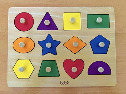 DailyFunn Montessori Toy Shape Peg Puzzles Baby Puzzle 12-18-24 meses com botão para infantil-Toddlers 1-3