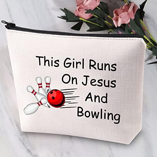 Jytapp Bowling Amante Presente Bolsa de maquiagem de boliche para Jesus e boliche de bolsa cosmética bolsa de bolsa louca Bowling Bowlers de dez pinos Players Gift Bowling Team Gifts