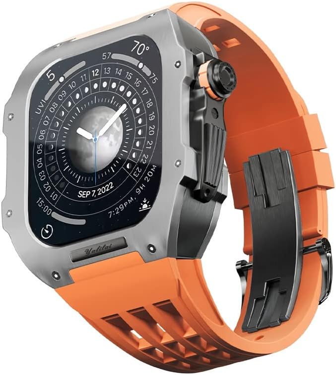Caixa de titânio Kanuz tira de borracha para Apple Watch Série 4 5 6 Substituição Substituição de alto grau Silicone Strap, alça de relógio de luxo para iwatch 44mm relógio tira de relógio