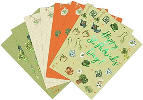 Cartão Fancy Land St.Patrick's Day com envelopes 12 cartões vintage em branco dentro do embelezamento de papel alumínio SHAMROCK