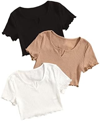 Milumia Girl's 3 pacote de 3 pacote em viciar camiseta sólida camiseta de camiseta com nervura de alface ladra