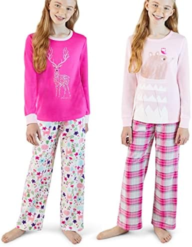 Conjunto de pijama para meninas de Eddie Bauer - Conjunto de roupas de dormir de lã aconchegante - camisa e calça de manga