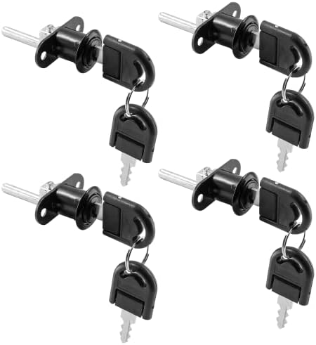 LIFCRATMS 4PCS Locks de gaveta de 16 mm, fechaduras de guarda -roupa de mesa preta foste, fechaduras de segurança do gabinete de liga de zinco com chaves dobráveis ​​de mobília
