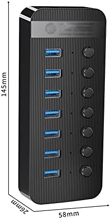 SXDS 7 Porta USB 3.0 Hub BC1.2 Charger Splitter com interruptores de ativação/desativação individuais e adaptador de energia 12V/2A para computador para PC
