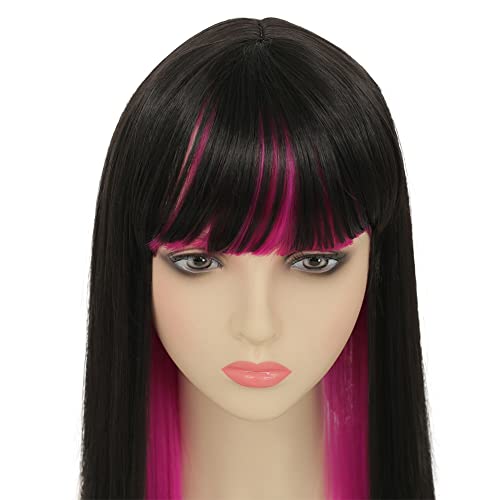 Dai Cloud Black Mix Black Mix Purple Long Straight Wigs com franja para mulheres figurões de cabelo sintéticos de festa
