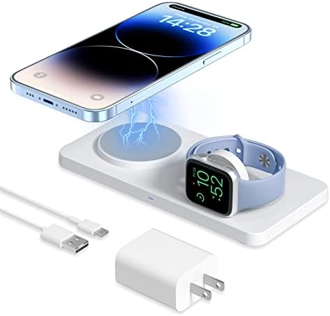 Geekera 2 em 1 carregador sem fio magnético e estação de carregamento sem fio segura de 3 em 1 mag para iPhone para Apple Watch for AirPods, T210511 e T260105