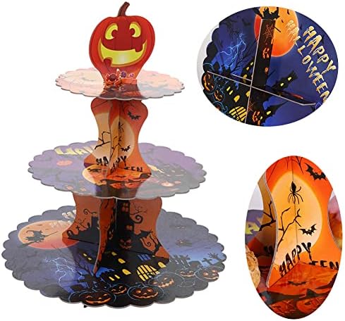 Timkumon Cupcake de 3 camadas de 3 camadas, Halloween Display Display Torre Stand para Festas de Halloween de aniversário de férias