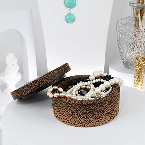 Aeravida simplesmente exclusiva caixa de joalheria de madeira de madeira redonda de 4 polegadas de 4 polegadas | Caixas de jóias organizadoras para mulheres | Organizador de jóias para meninas | Pequena caixa de jóias para mulheres | Caso de viagem de joias para mulheres