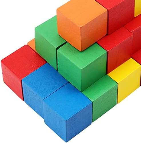 MUKLEI 400 PCS Blocos coloridos de cubos de madeira, blocos de cubos quadrados de cubos de madeira para artesanato, projetos de bricolage e fabricação de quebra -cabeça, 0,8 polegadas