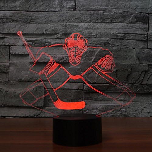 Molly Hieson 3D Ice Hockey Player Night Table Lamp Decor Decor mesa Lâmpadas de ilusão óptica 7 Luzes de coloração Luzes Lâmpada