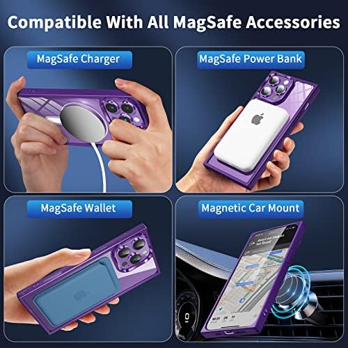 Tzomsze Square iPhone 14 Pro Max Magnetic Case [Compatível com Magsafe] Não amarelado com o protetor de lente da câmera para iPhone pro max 14 estojo para homens 6,7 polegadas, roxo profundo