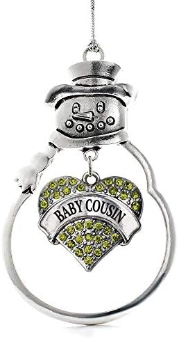 Inspirado Silver - Army Mom Charm Ornament - Silver Pave Heart Charm Snowman Ornament com jóias de zircônia cúbica
