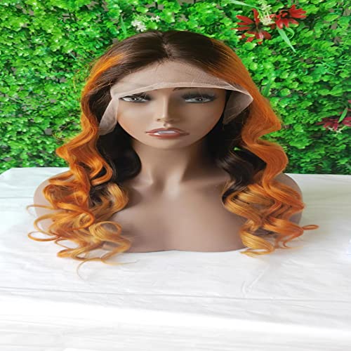 Nicy ombre laranja gengibre perucas de cor corporal onda 13x6x1 t de despedida de renda de renda frontal pré -arrancada perucas