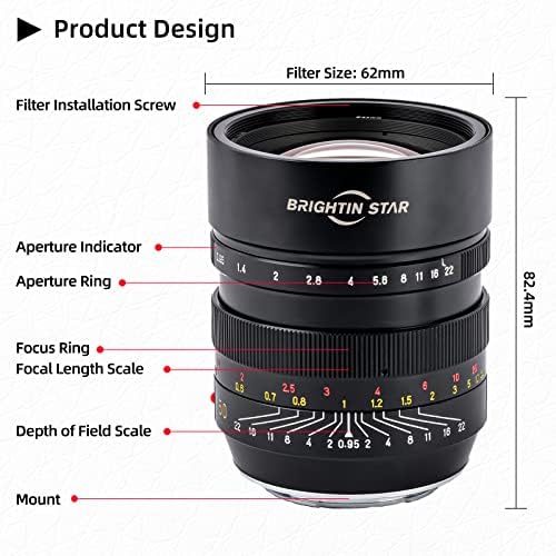 Brightin Star 50mm F0.95 Manual de moldura completa Lente Prime para câmeras sem espelho de montagem zon zon, grande lente