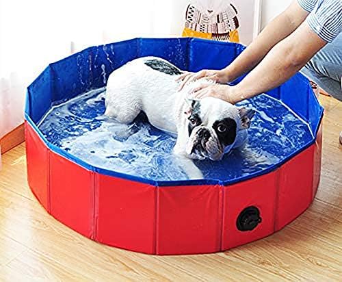 Piscina de estimação dobrável para cães - piscina de banho de animais, piscina portátil portátil PvC Pet Wading Bath Bath Bath para gatos e crianças vermelhas 80x30cm