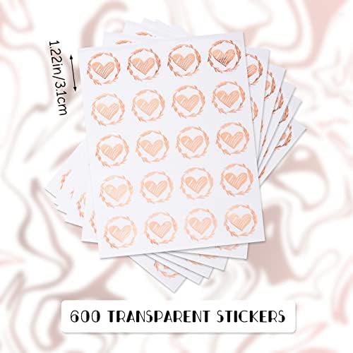 Urroma 30 folhas lençóis de envelopes cardíacos claros, 600 PCs Gold Gold Heart Stickers de 1,22 polegadas de vedação redonda para envelope de convite de casamento