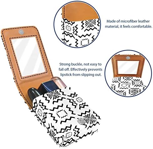 Bolsa de batom de batom de maquiagem de oryuekan com espelho portátil de armazenamento portátil de armazenamento de armazenamento de armazenamento labial de armazenamento, boêmio preto branco padrão étnico