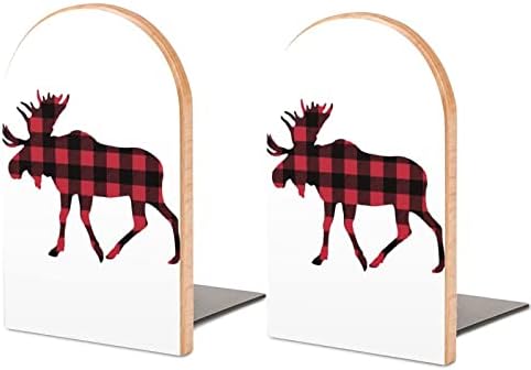 Moose Buffalo Plaid Bookends Livros de madeira estampa decorativa termina para o pacote de 1 par de 1 par