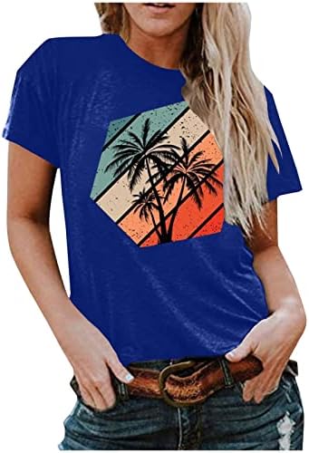 Mulheres Summer Summer Beach Sunsets Coco Trees de coco Camise
