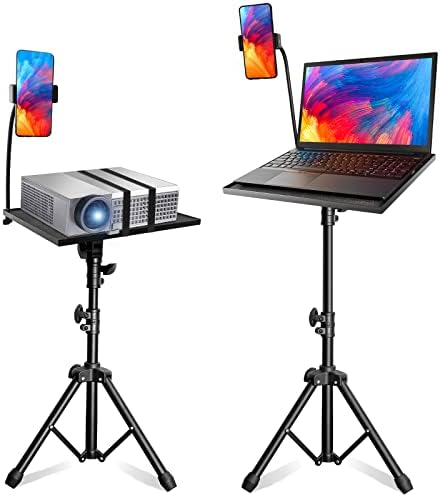 Alinbin Projector Stand Tripé com altura de ajuste de 25,5 polegadas a 35.5in, suporte para laptop com suporte para telefone, projetor significa Office, Home, Studio ou DJ