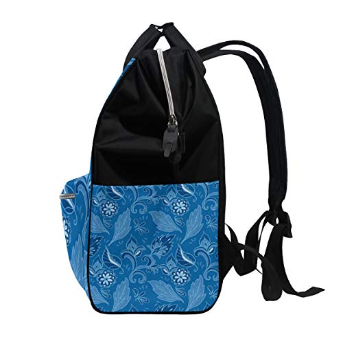 Backpack de mochila para bebês para cuidados com o bebê, flores azuis e folhas de backping de mamãe para bebês, folhas de back-fing à prova d'água, com estilos para mamãe e papai