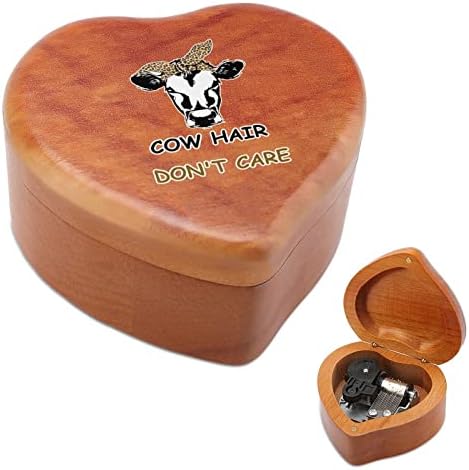 Cabelo de vaca nudquio não se importa com o coração da caixa de madeira caixa vintage clockwork caixa musical aniversário de aniversário
